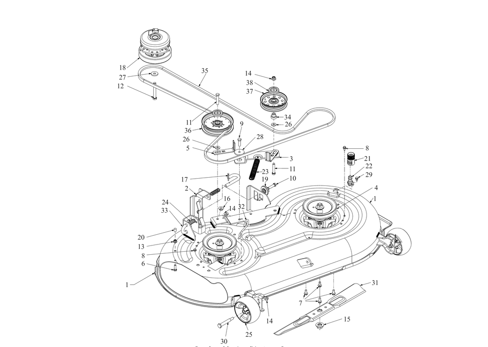 Deck 1 Diagram and Parts List for RZT-SX42EFI (17RWCBYS010)(2020) Cub Cadet Lawn Tractor